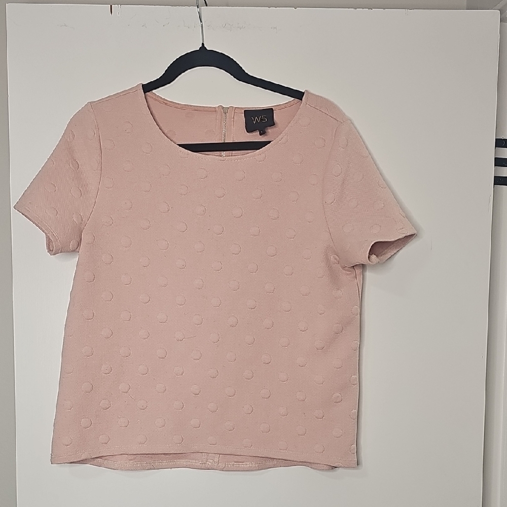 W5 Blush Polka Dot Textured Short Sleeve Top